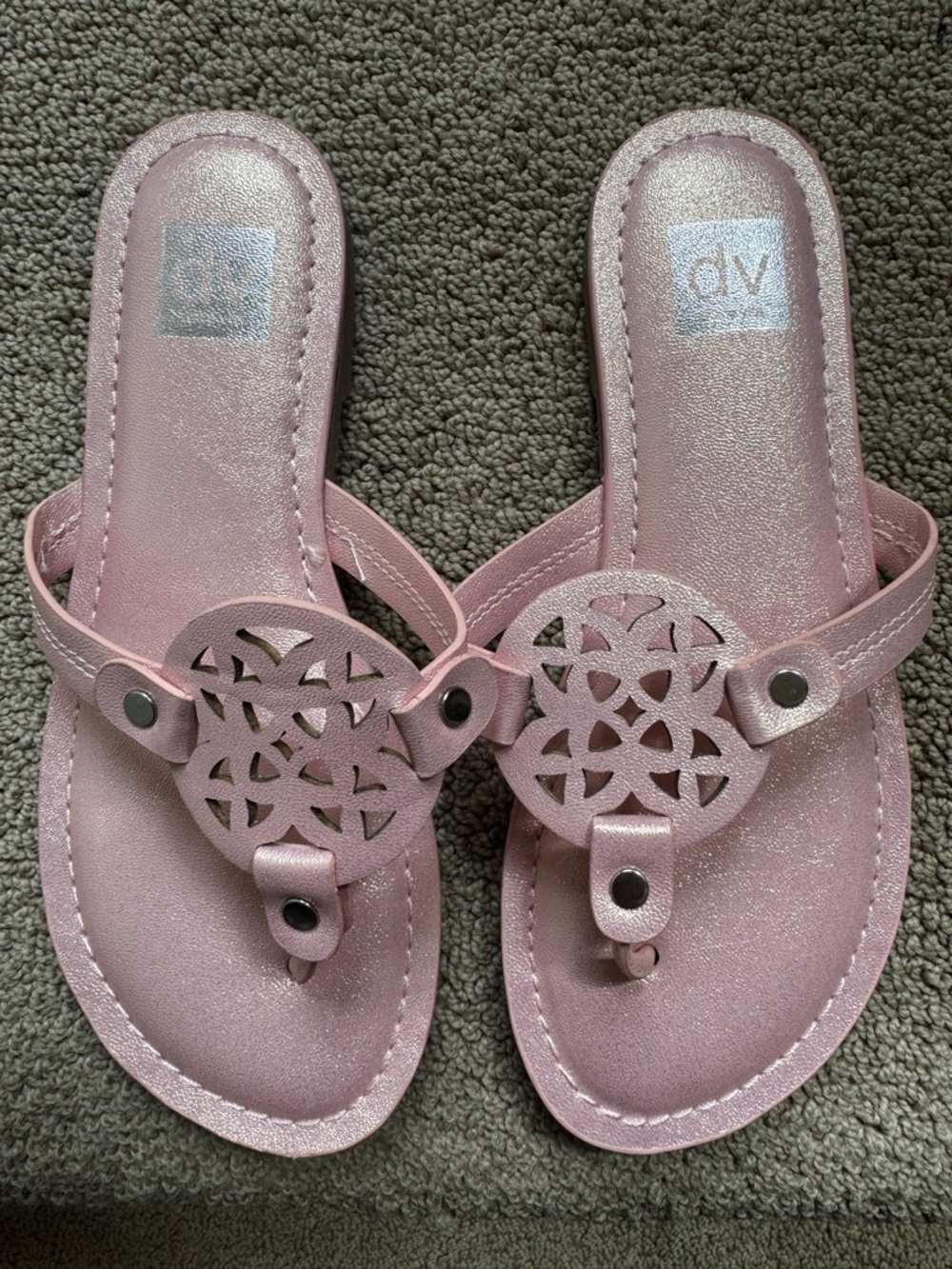 DV by Dolce Vita Pink Metallic Cutout Thong Sandals